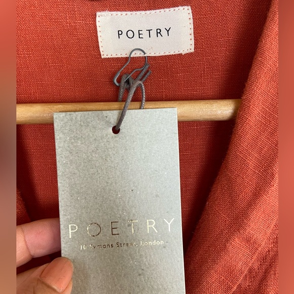 Poetry UK Linen Midi Dress Size 14 Orange Oversized Short Sleeves Side Pockets - Picture 10 of 12